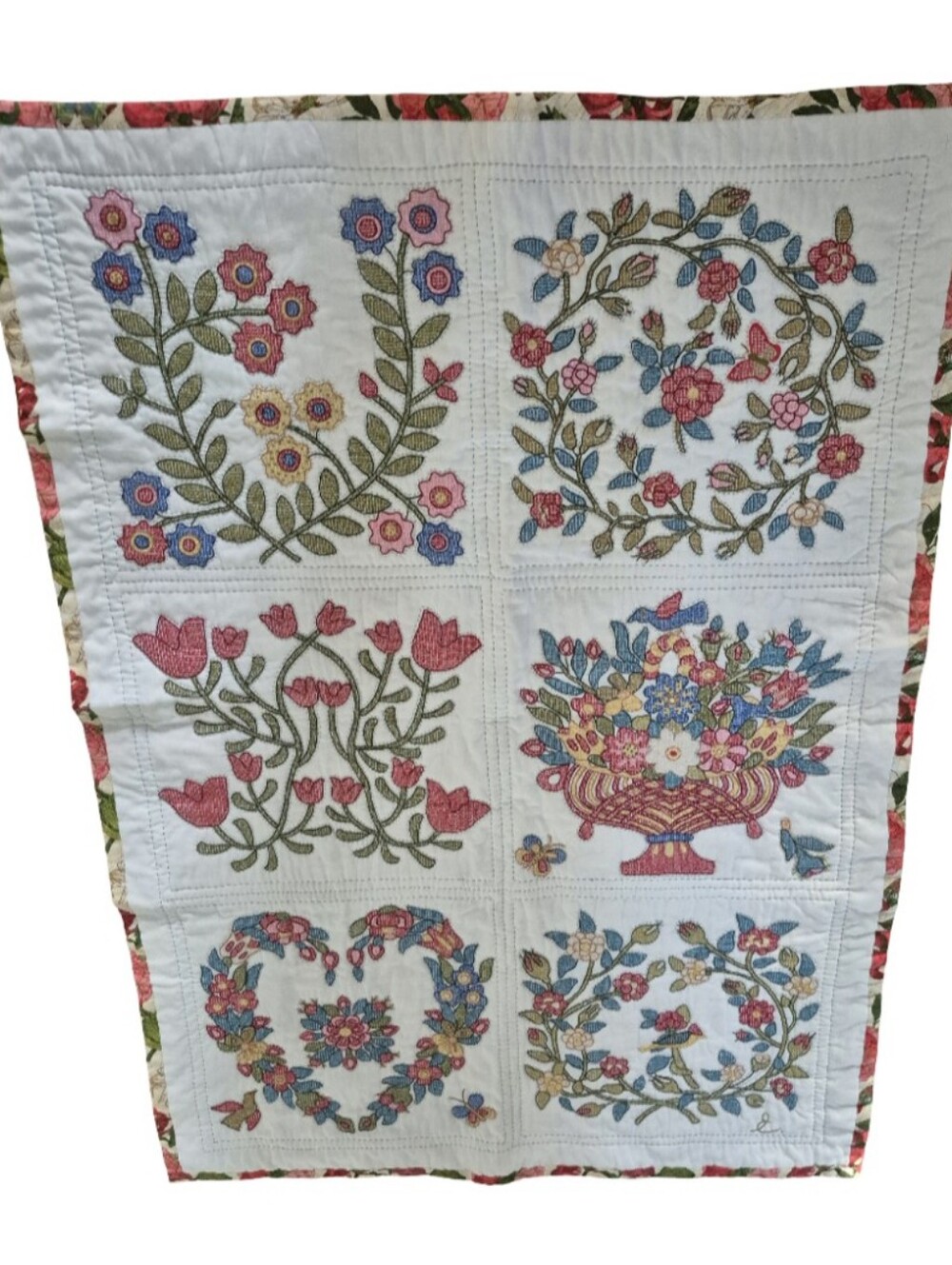 Hand Made And Embroidered Throw Or Lap Quilt 48" X 33"